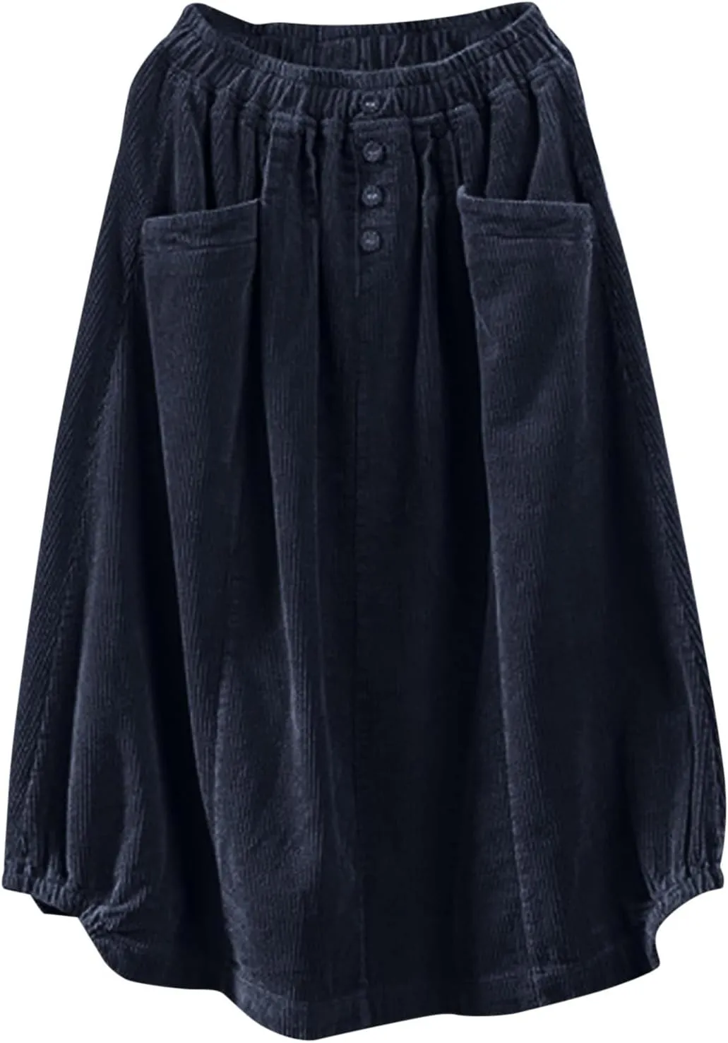 Corduroy Skirts for Women High Waisted A-Line Midi Length Casual Skirt with Elastic Waist and Retro Plaid Design