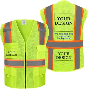 Custom Logo Safety Vest(S,M,L,XL,2XL,3XL,4XL) High Visibility Reflective Safety Vests Class 2