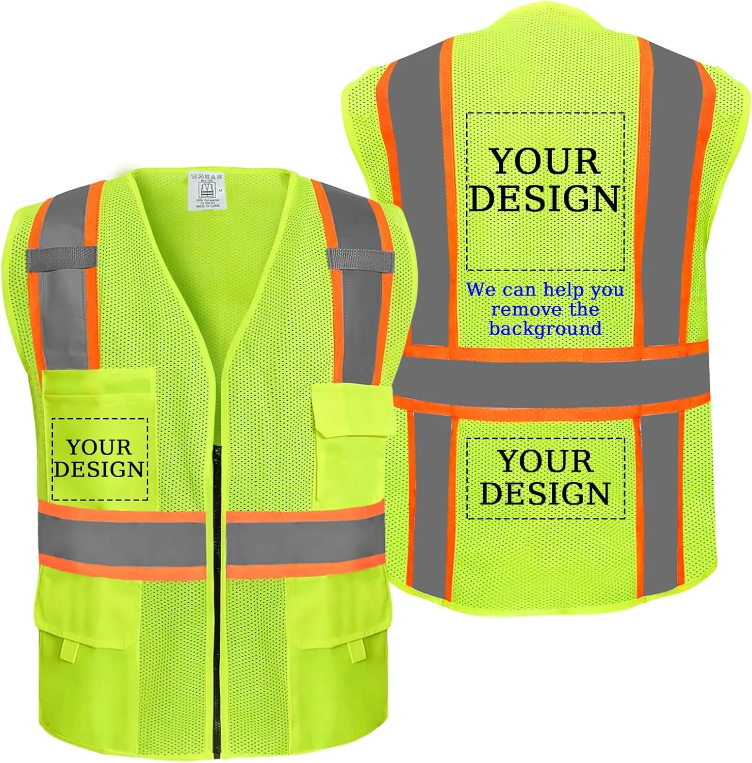 Custom Logo Safety Vest(S,M,L,XL,2XL,3XL,4XL) High Visibility Reflective Safety Vests Class 2