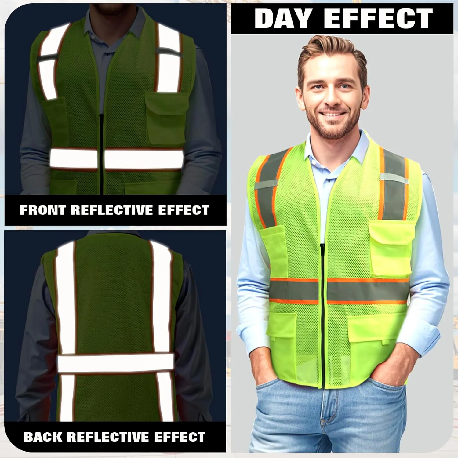 Custom Logo Safety Vest(S,M,L,XL,2XL,3XL,4XL) High Visibility Reflective Safety Vests Class 2