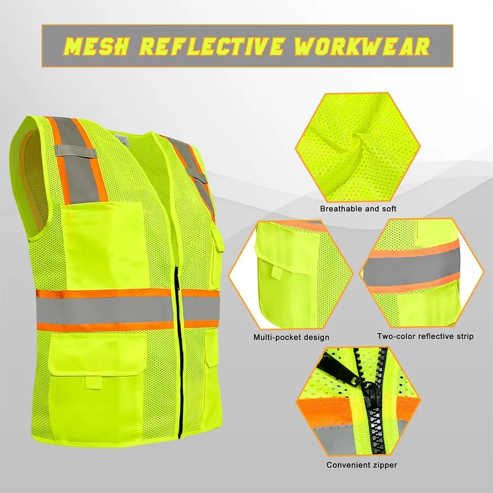 Custom Logo Safety Vest(S,M,L,XL,2XL,3XL,4XL) High Visibility Reflective Safety Vests Class 2