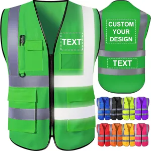 Custom Safety Vest for Men with Logo Pockets High Visibility Reflective Vests Construction Security Workwear