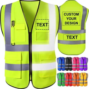 Custom Safety Vest for Men with Logo Pockets High Visibility Reflective Vests Construction Security Workwear