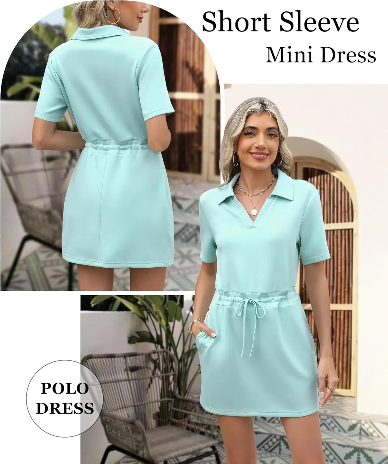 Deer Lady 2025 Casual Summer T Shirt Dress for Women Drawstring Short Sleeve V Neck Mini Shift Dresses with Pockets