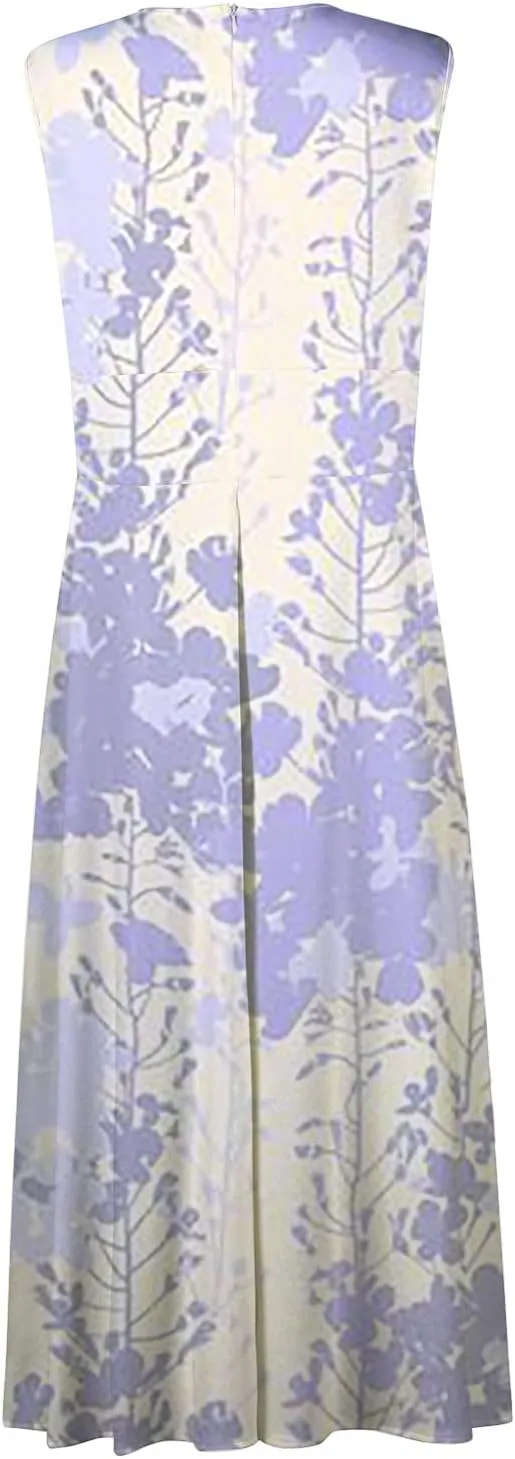 Dresses for Women 2024 Wrap V Neck Flowy Ruched Maxi Dress Sleeveless Floral Printed Beach Dresses Boho Sundresses