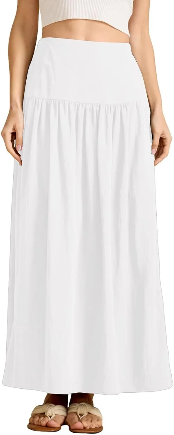 Elastic Waistband Long Beach Skirt Elegant Swinging Layered White Dress Women Beach Fashion for Women Black Skirt