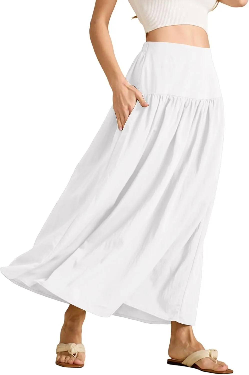 Elastic Waistband Long Beach Skirt Elegant Swinging Layered White Dress Women Beach Fashion for Women Black Skirt