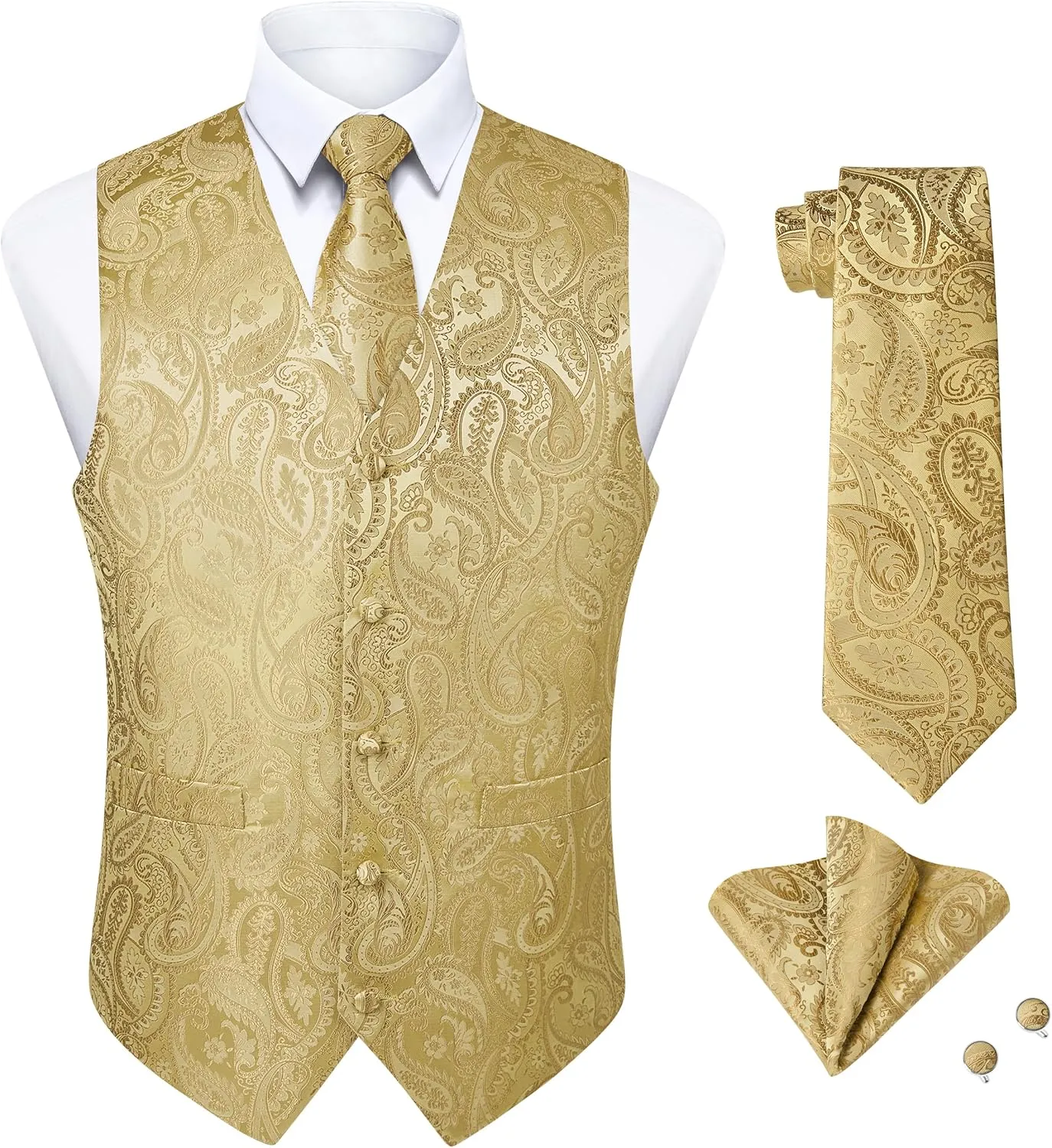 Enlision Suit Vest for Men Formal Paisley Mens Vests Dress Tie and Pocket Square Cufflinks Set Waistcoat Wedding Business