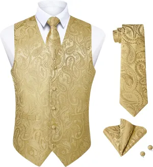 Enlision Suit Vest for Men Formal Paisley Mens Vests Dress Tie and Pocket Square Cufflinks Set Waistcoat Wedding Business