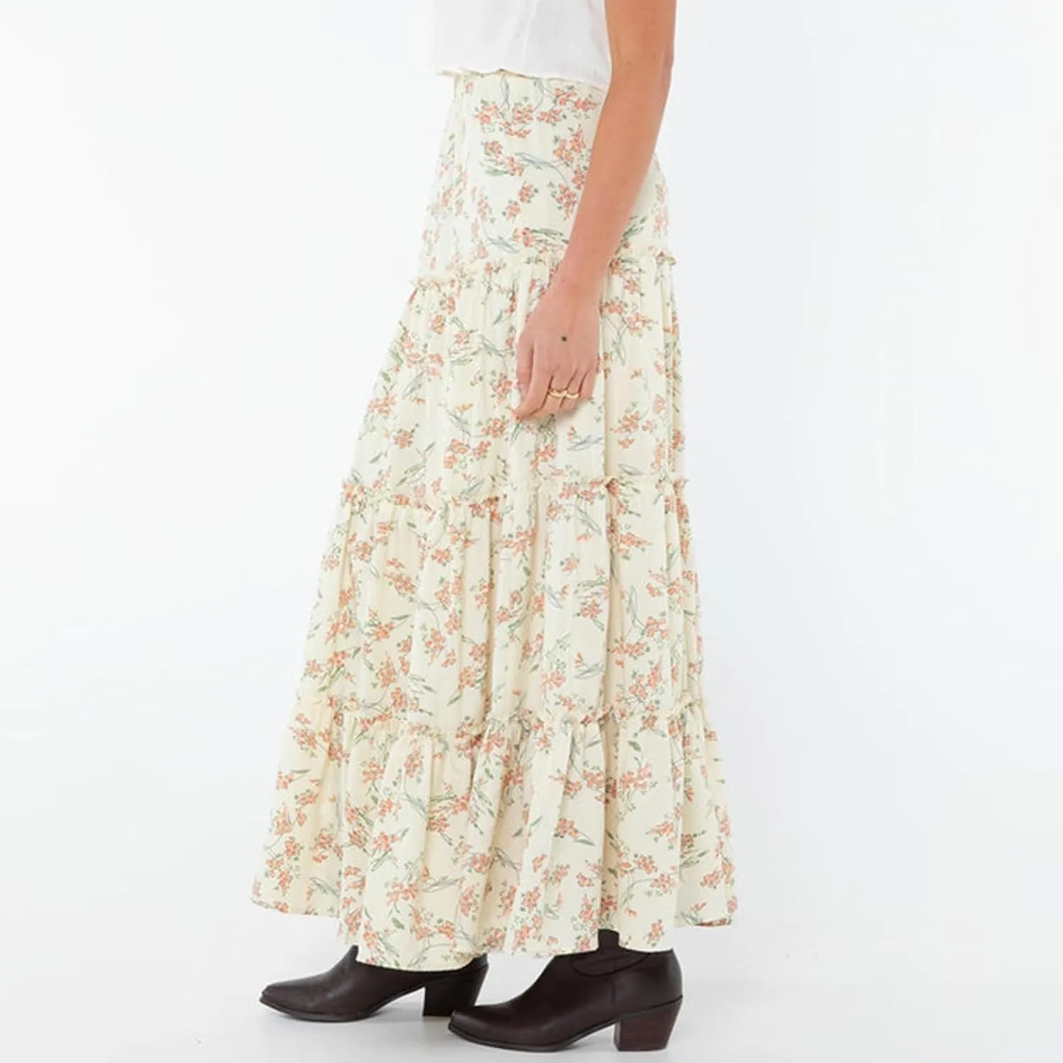 Fanvereka Women's Solid Color Linen Low Rise Boho Maxi Skirts Elastic Drawstring Waist Long Tiered Flowy Skirt for Vacation