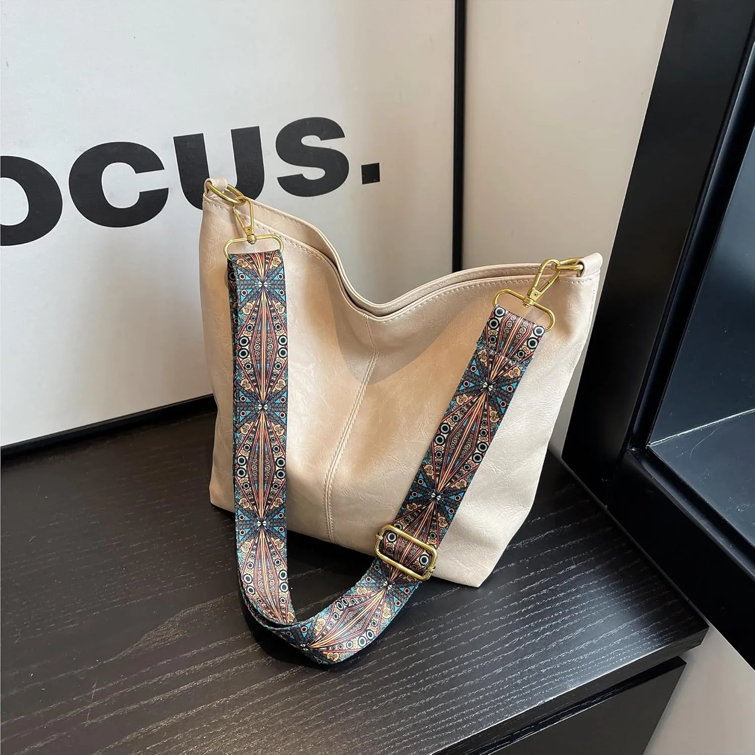 Fashion Hobo Crossbody Bag for Women Genuine Leather Shoulder Purse with Guitar Strap for Casual or Work Use