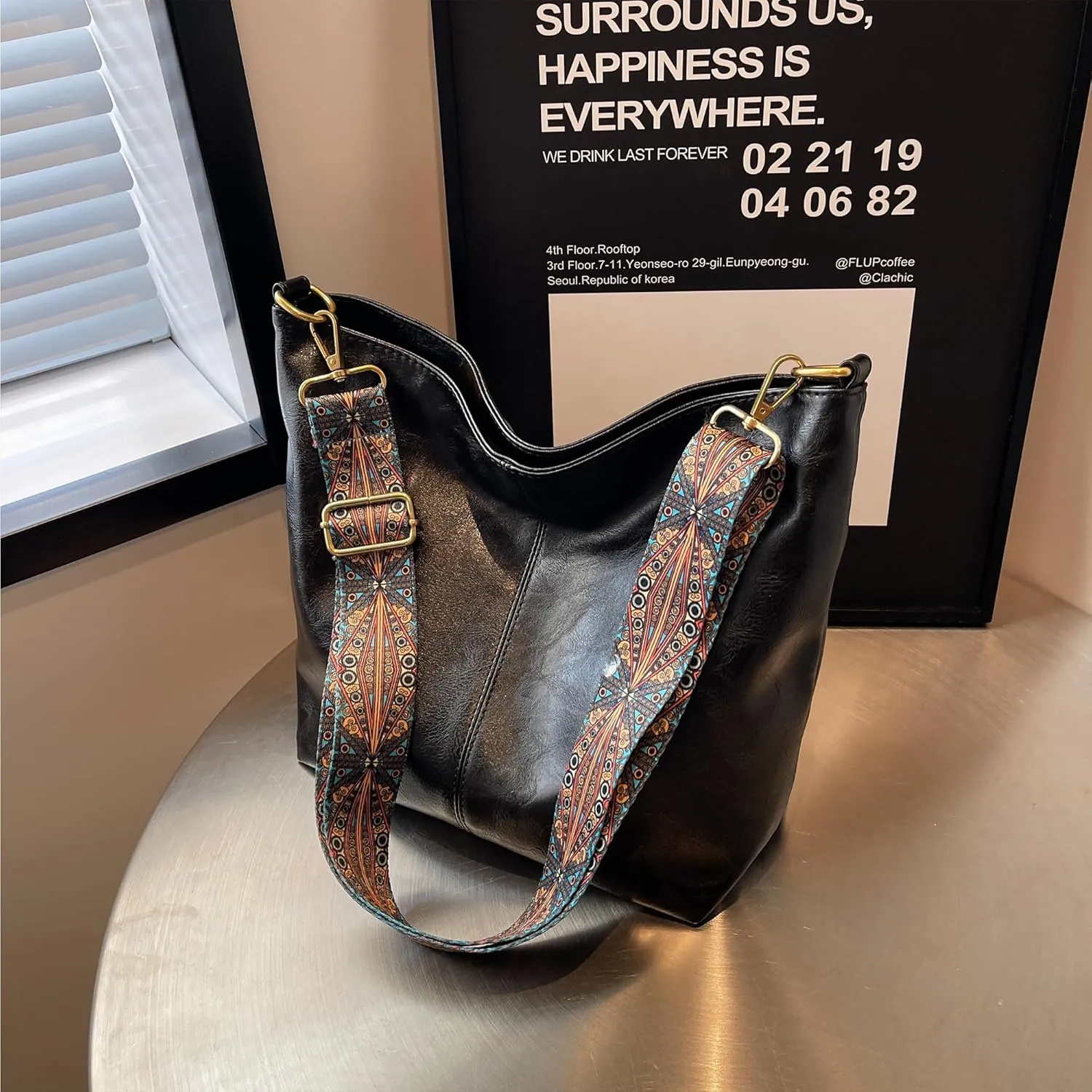 Fashion Hobo Crossbody Bag for Women Genuine Leather Shoulder Purse with Guitar Strap for Casual or Work Use