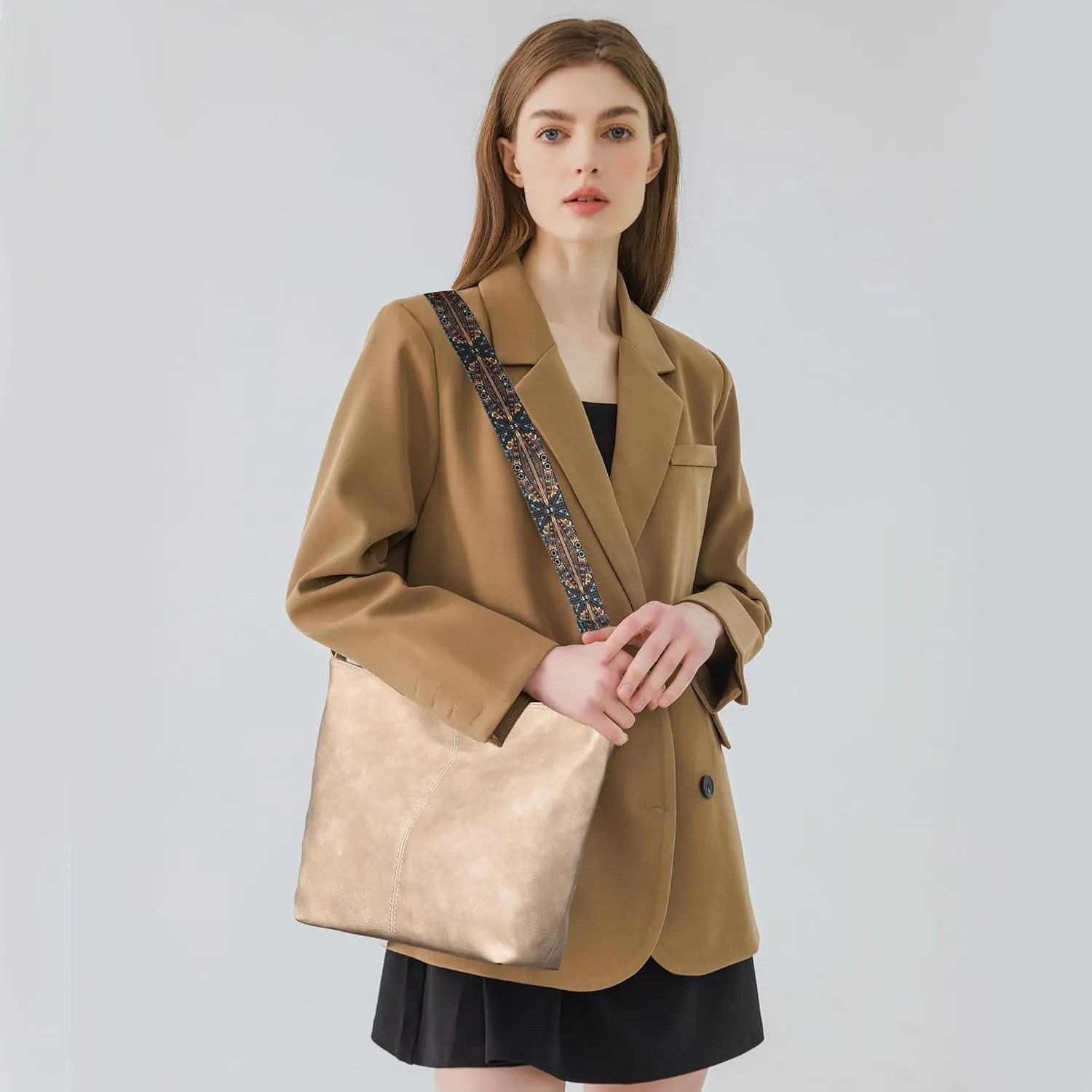 Fashion Hobo Crossbody Bag for Women Genuine Leather Shoulder Purse with Guitar Strap for Casual or Work Use