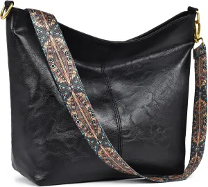 Fashion Hobo Crossbody Bag for Women Genuine Leather Shoulder Purse with Guitar Strap for Casual or Work Use
