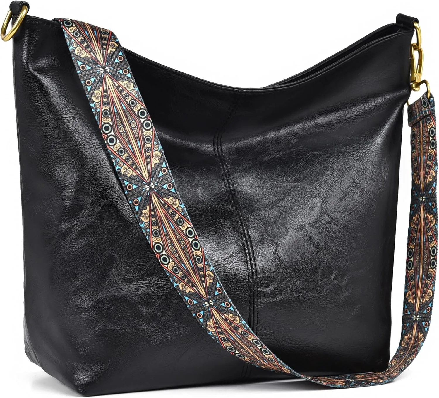 Fashion Hobo Crossbody Bag for Women Genuine Leather Shoulder Purse with Guitar Strap for Casual or Work Use
