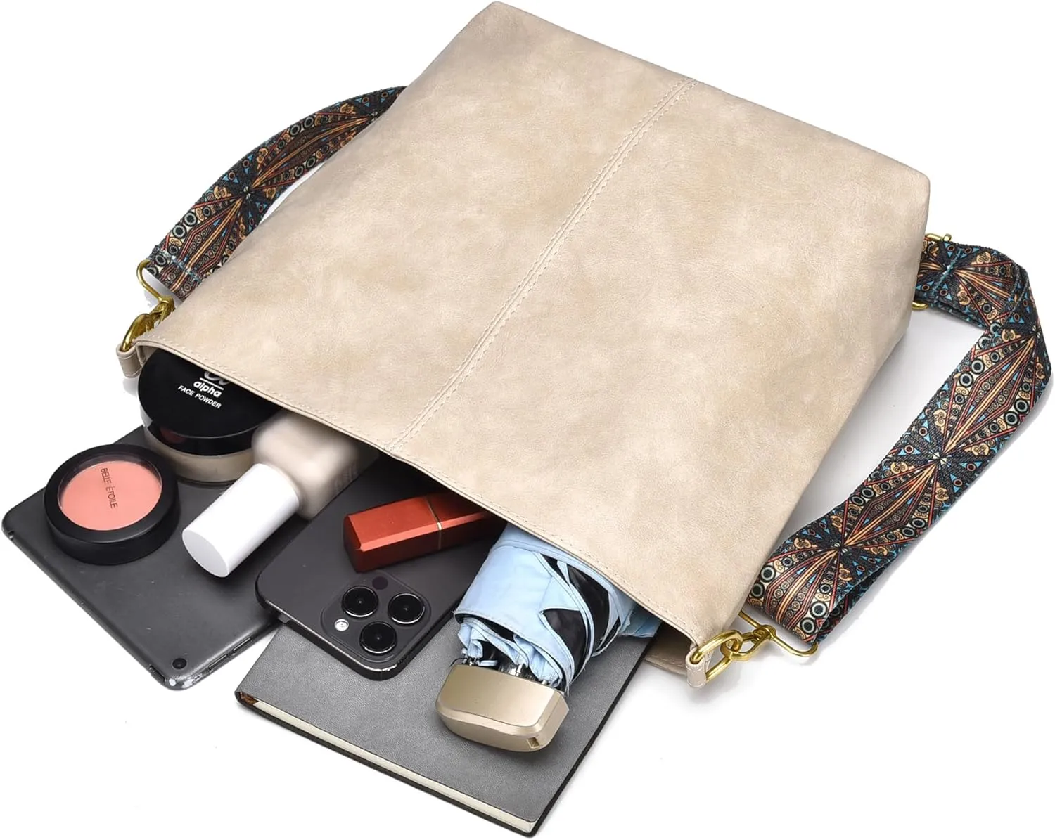 Fashion Hobo Crossbody Bag for Women Genuine Leather Shoulder Purse with Guitar Strap for Casual or Work Use