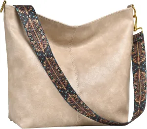 Fashion Hobo Crossbody Bag for Women Genuine Leather Shoulder Purse with Guitar Strap for Casual or Work Use