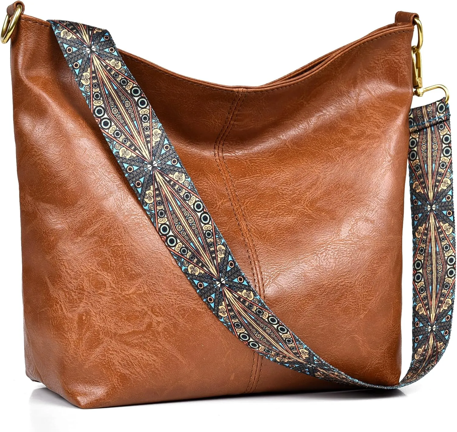 Fashion Hobo Crossbody Bag for Women Genuine Leather Shoulder Purse with Guitar Strap for Casual or Work Use