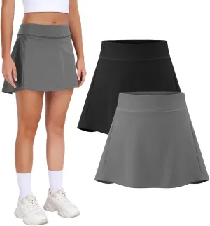 Femdouce 1-2 Pack Womens Athletic Tennis Skirts with Pockets High Waisted Golf Skort Skirts Workout Lightweight Golf Skirt