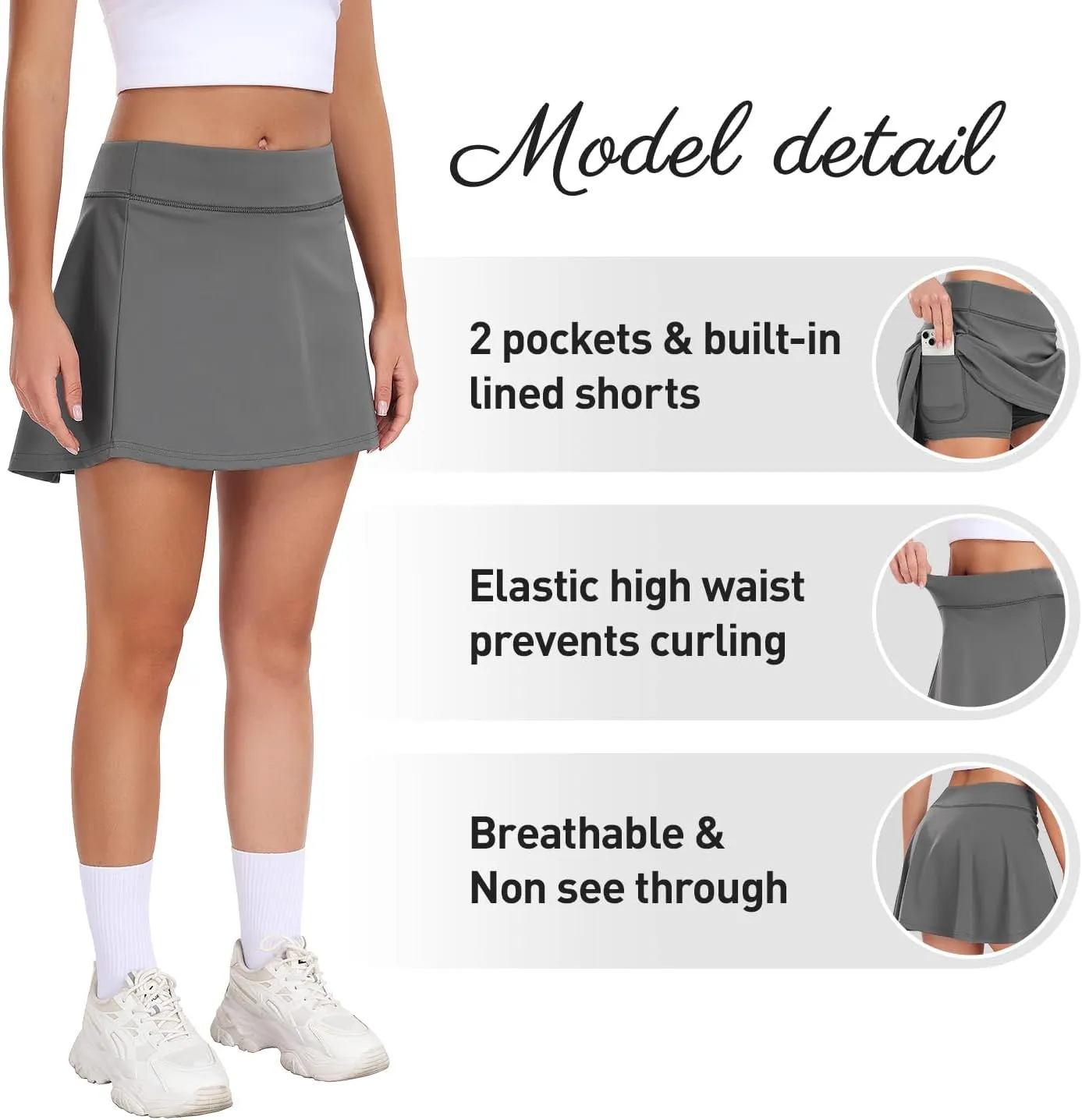 Femdouce 1-2 Pack Womens Athletic Tennis Skirts with Pockets High Waisted Golf Skort Skirts Workout Lightweight Golf Skirt