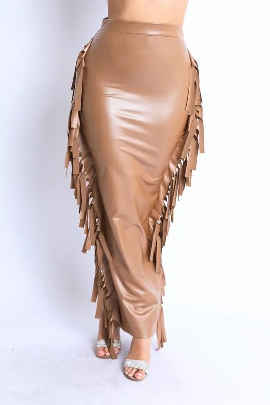 FIERY FRINGE SKIRT-MOCHA