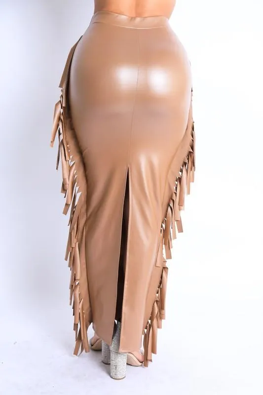 FIERY FRINGE SKIRT-MOCHA