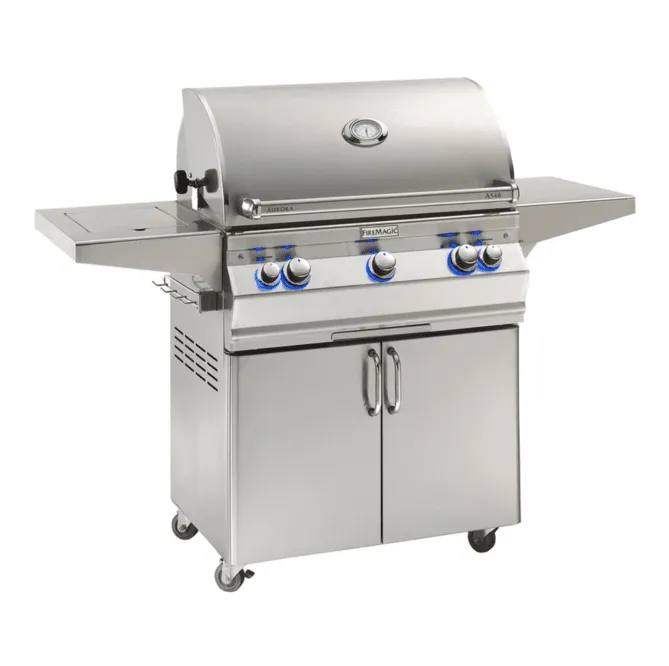 Fire Magic Aurora A540s 30-Inch Propane Gas Freestanding Grill w/ Flush Mounted Single Side Burner, Backburner, Rotisserie Kit and Analog Thermometer - A540S-8EAP-62