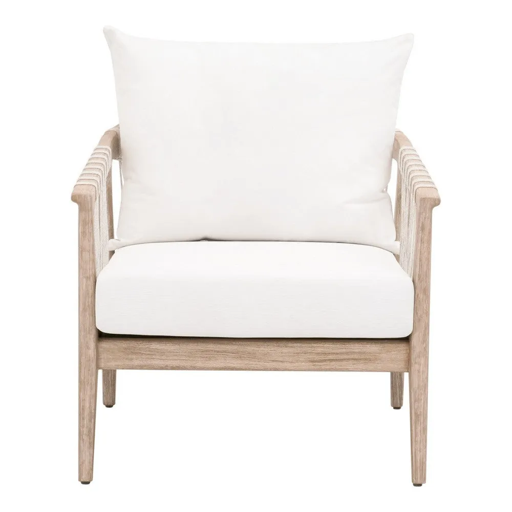 Fiu 30 Inch Club Chair, Natural Mahogany Wood, Woven Rope , Olefin By Casagear Home