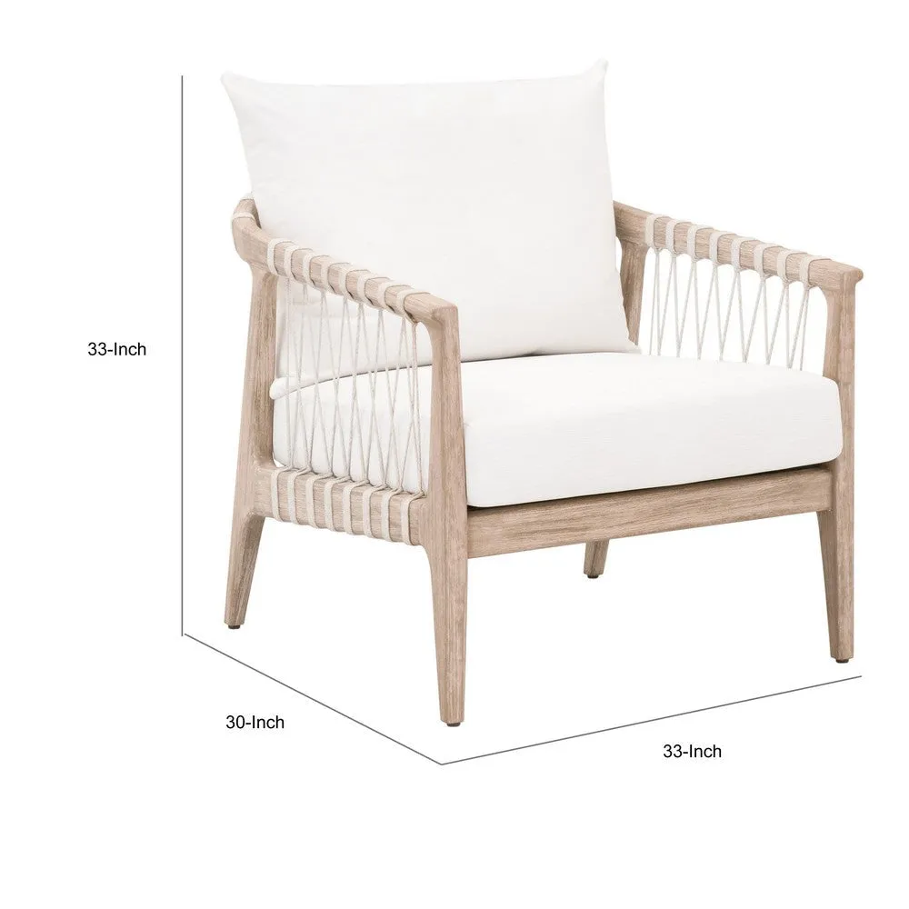 Fiu 30 Inch Club Chair, Natural Mahogany Wood, Woven Rope , Olefin By Casagear Home