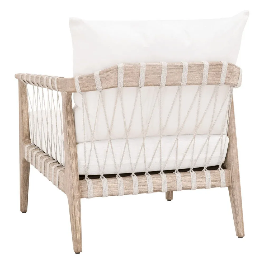 Fiu 30 Inch Club Chair, Natural Mahogany Wood, Woven Rope , Olefin By Casagear Home
