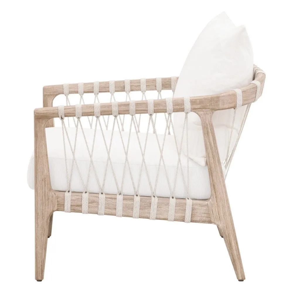 Fiu 30 Inch Club Chair, Natural Mahogany Wood, Woven Rope , Olefin By Casagear Home