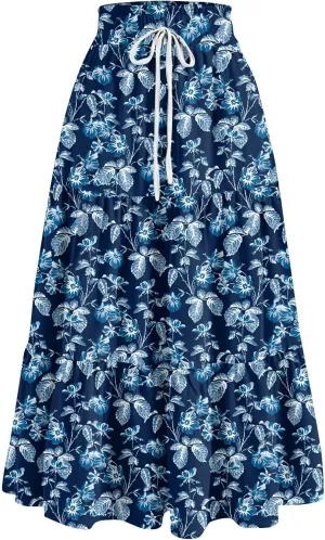 Floral Skirts for Women 2025 Summer High Waist Tiered Pleated Flowy Tiered A-Line Boho Long Maxi Skirts