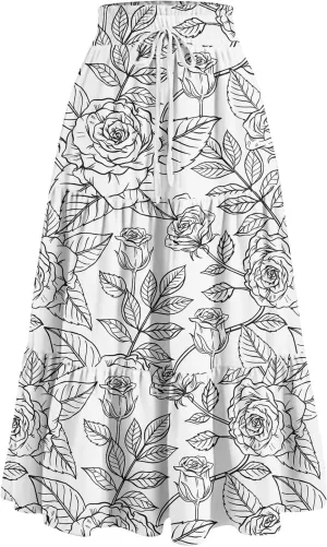 Floral Skirts for Women 2025 Summer High Waist Tiered Pleated Flowy Tiered A-Line Boho Long Maxi Skirts