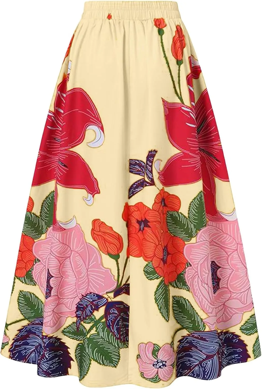 Flowy Boho Floral Printed Maxi Skirt for Women High Waisted A Line Long Skirts with Pockets Plus Size Swing Beach Dress