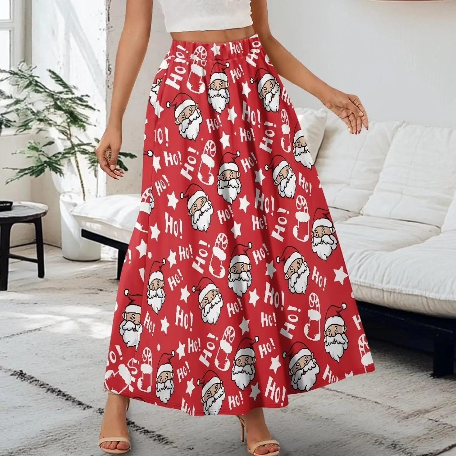 Flowy Maxi Skirts for Women Flared Long Casual Skirts with Pockets Swing Pleated Elastic High Waist A-Line Skirts