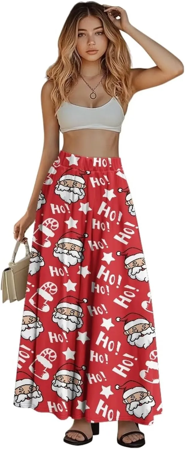 Flowy Maxi Skirts for Women Flared Long Casual Skirts with Pockets Swing Pleated Elastic High Waist A-Line Skirts