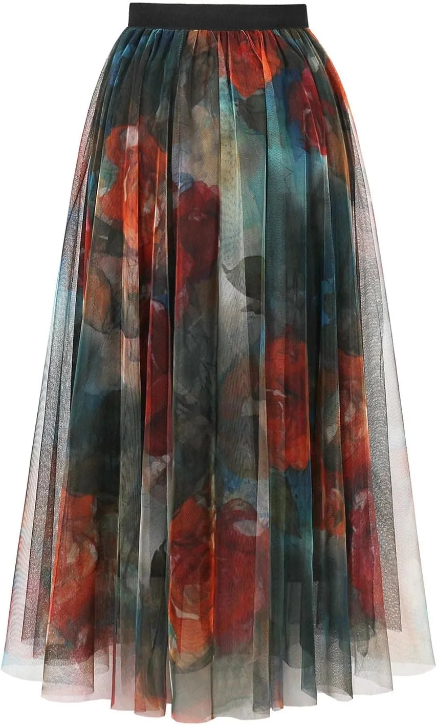 for Women Floral Graphic Maxi Long Midi Knee High Loose Fit Mesh Skorts Women 2025 Trendy Y2K