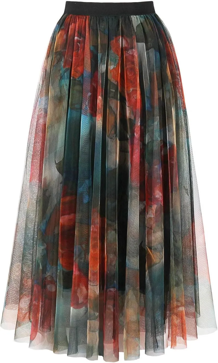 for Women Floral Graphic Maxi Long Midi Knee High Loose Fit Mesh Skorts Women 2025 Trendy Y2K