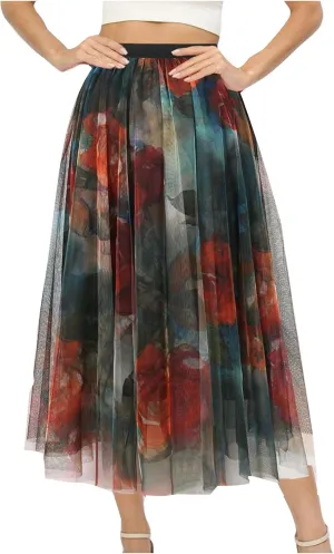 for Women Floral Graphic Maxi Long Midi Knee High Loose Fit Mesh Skorts Women 2025 Trendy Y2K