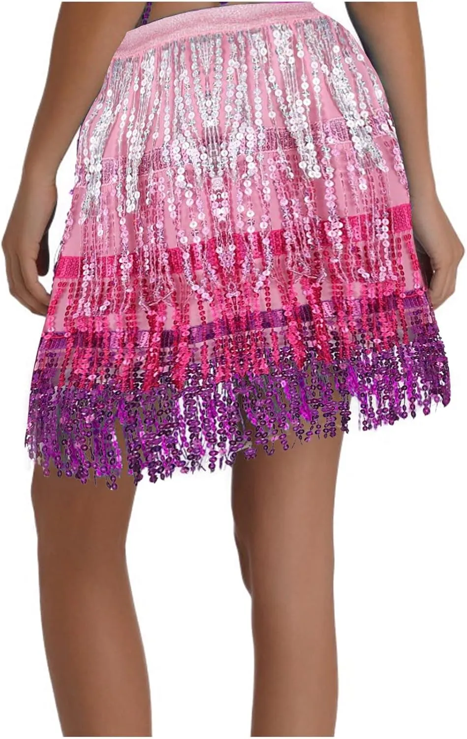 Fringe Skirts for Women Trendy Hip Scarf Tassel Elastic High Waisted Festival Sparkly Belly Dance Mini Sequin Skirt