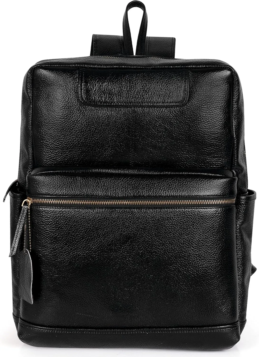 Full Grain Leather Laptop Backpack Bag Durable Lightweight Stylish Premium Office Travel 16'' Backpack (Black)