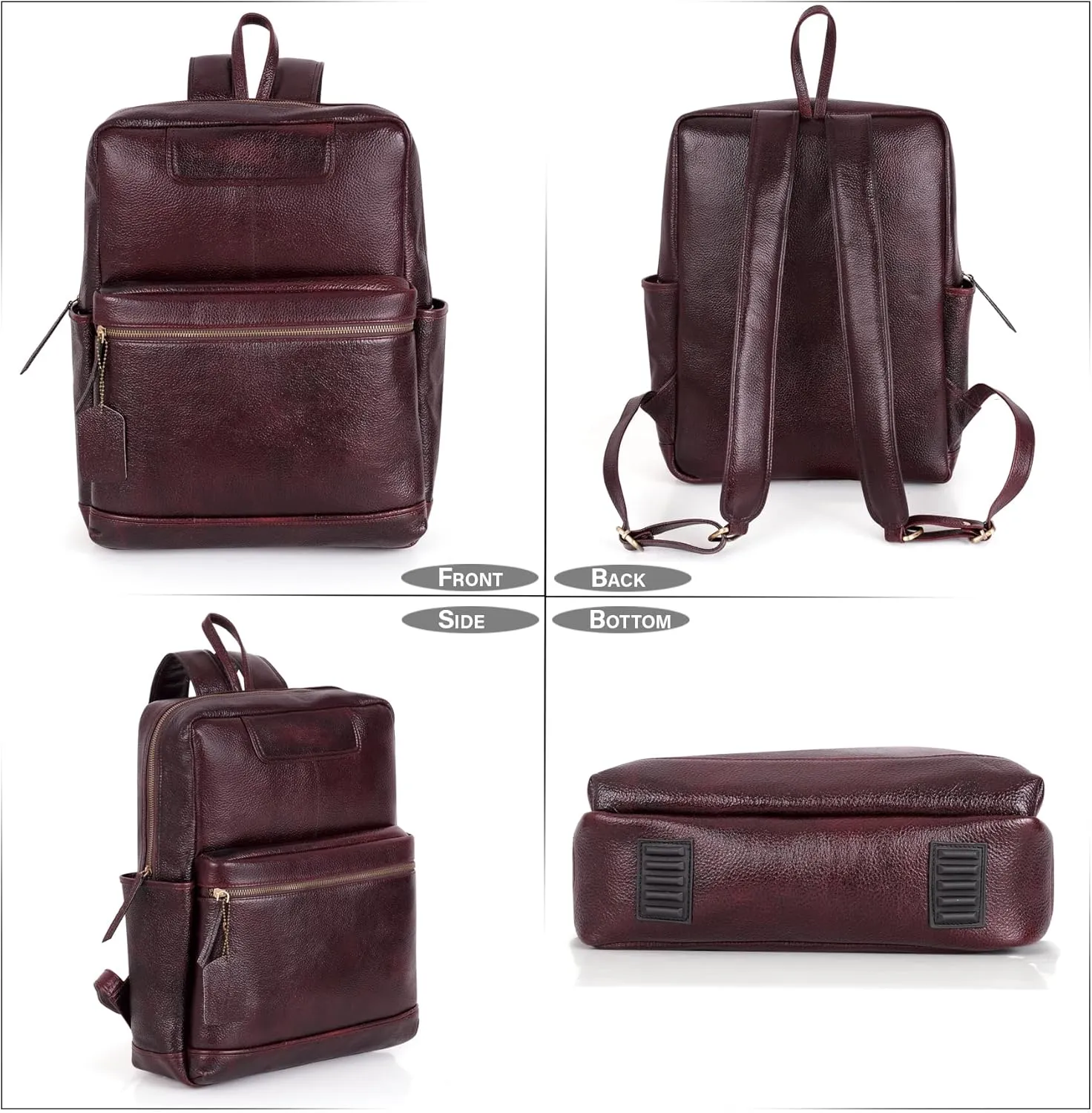 Full Grain Leather Laptop Backpack Bag Durable Lightweight Stylish Premium Office Travel 16'' Backpack (Brown)