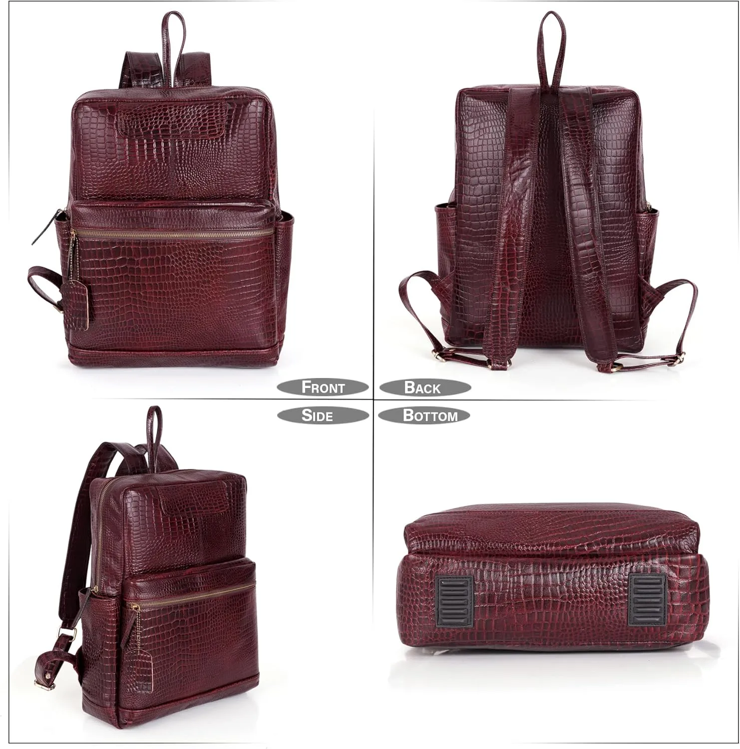 Full Grain Leather Laptop Backpack Bag Durable Lightweight Stylish Premium Office Travel 16'' Backpack (Croco Brown)