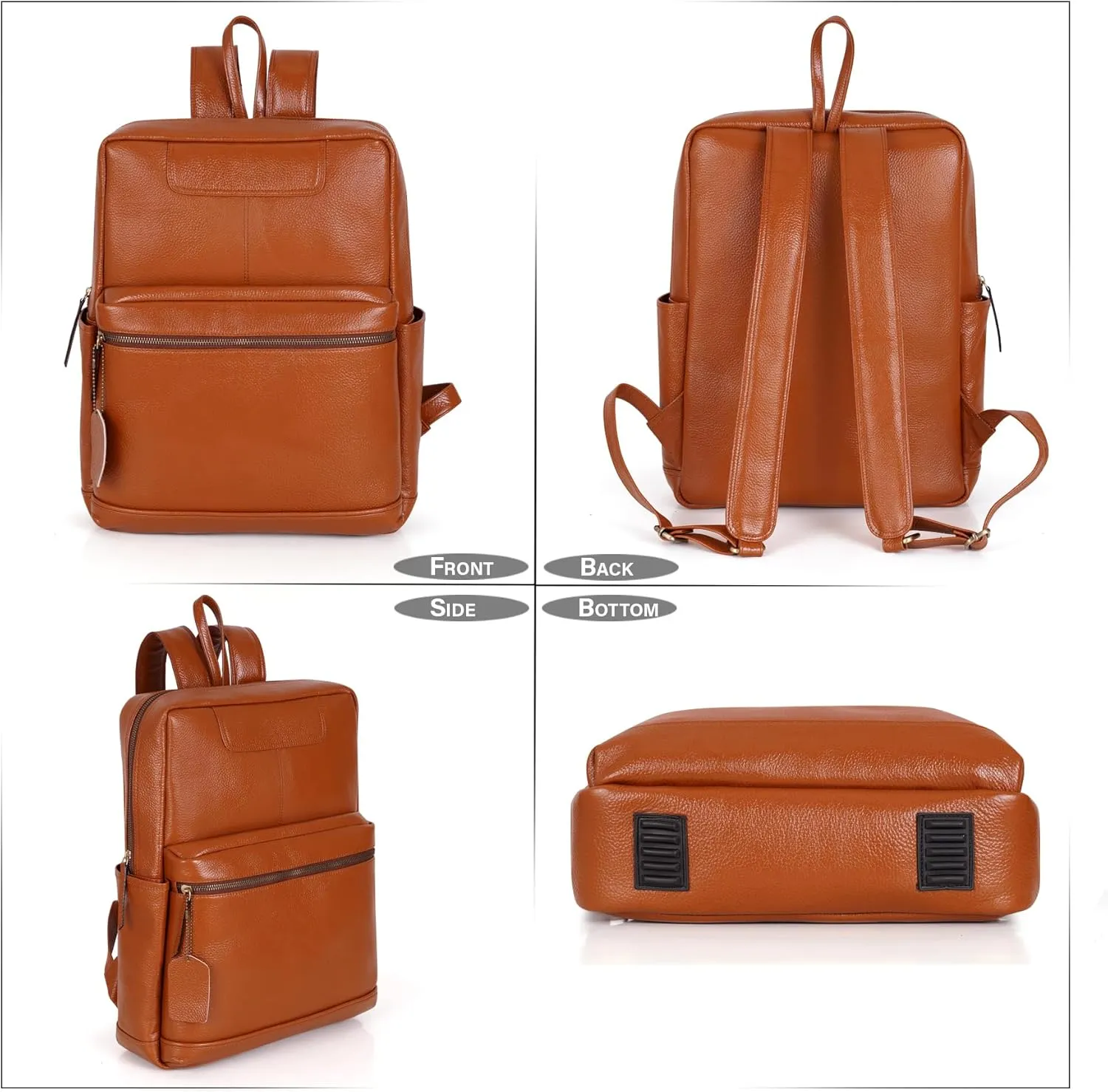 Full Grain Leather Laptop Backpack Bag Durable Lightweight Stylish Premium Office Travel 16'' Backpack (Tan)
