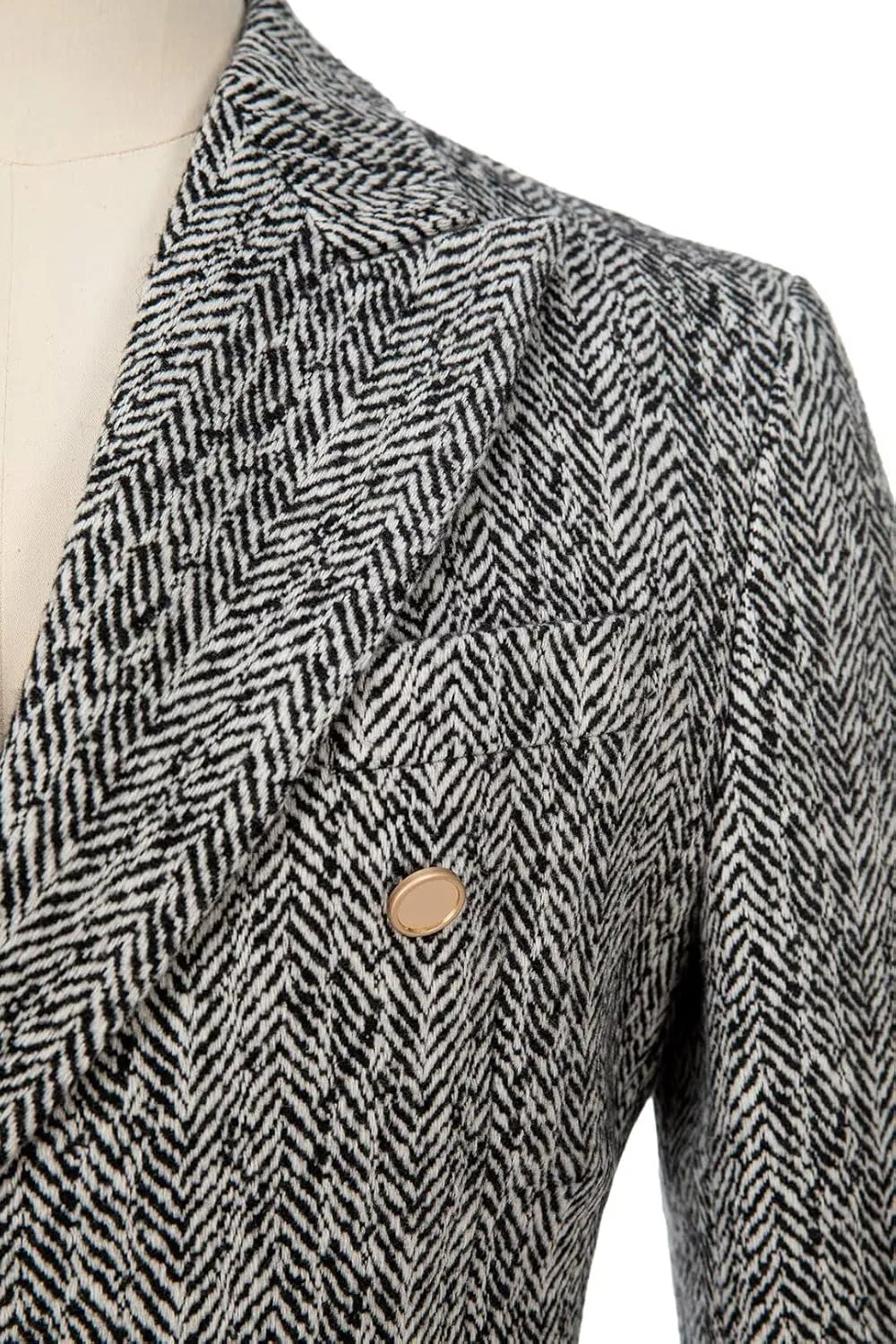 Fxzpiodi Mens Trench Coats Wools Herringbone Tweed Winter Long Jacket Blazer Men Lapel Collar Peacoat for Prom Business Party