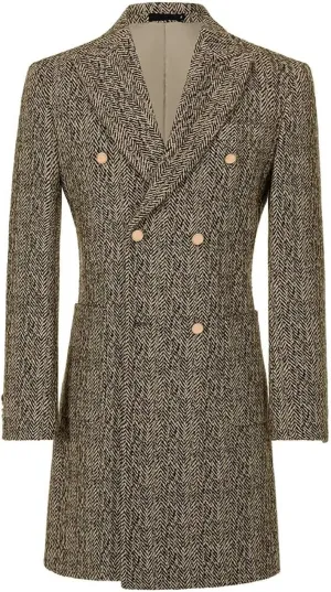 Fxzpiodi Mens Trench Coats Wools Herringbone Tweed Winter Long Jacket Blazer Men Lapel Collar Peacoat for Prom Business Party