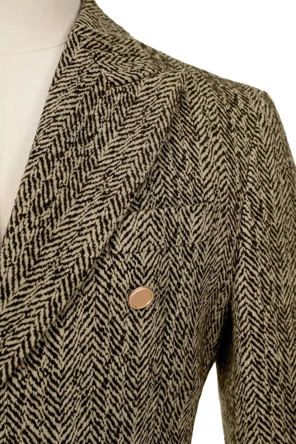 Fxzpiodi Mens Trench Coats Wools Herringbone Tweed Winter Long Jacket Blazer Men Lapel Collar Peacoat for Prom Business Party