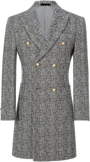 Fxzpiodi Mens Trench Coats Wools Herringbone Tweed Winter Long Jacket Blazer Men Lapel Collar Peacoat for Prom Business Party