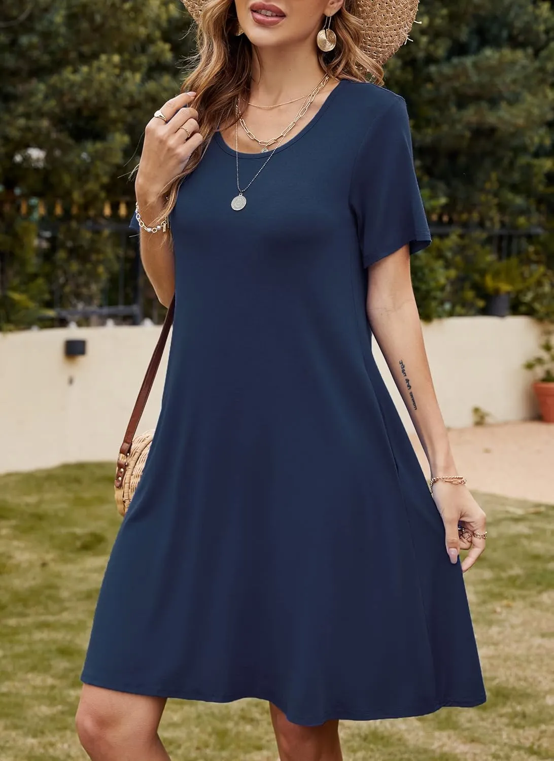 FZ FANTASTIC ZONE Women's Casual Summer T Shirt Dresses Short Sleeve Swing Dress with Pockets