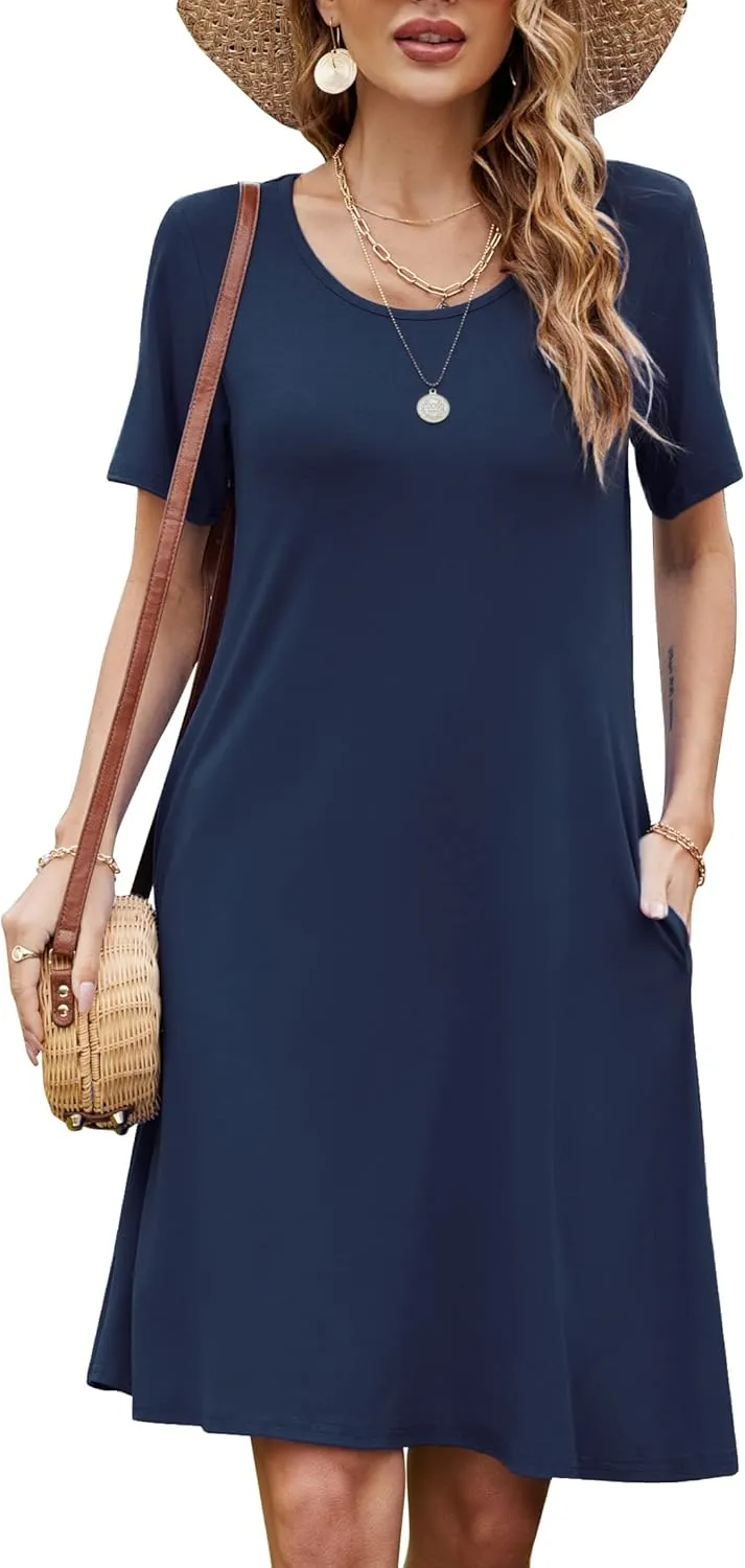 FZ FANTASTIC ZONE Women's Casual Summer T Shirt Dresses Short Sleeve Swing Dress with Pockets